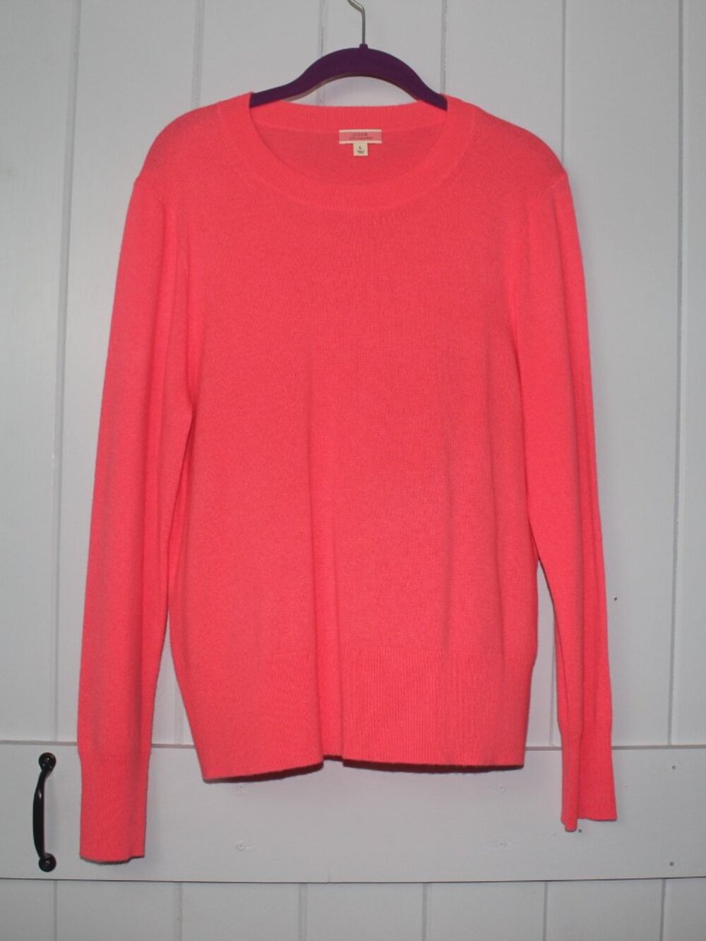 NEW J CREW WOMENS 100% CASHMERE SWEATER IN WATERMELON  COLOR SCOOP NECK SZ. LG